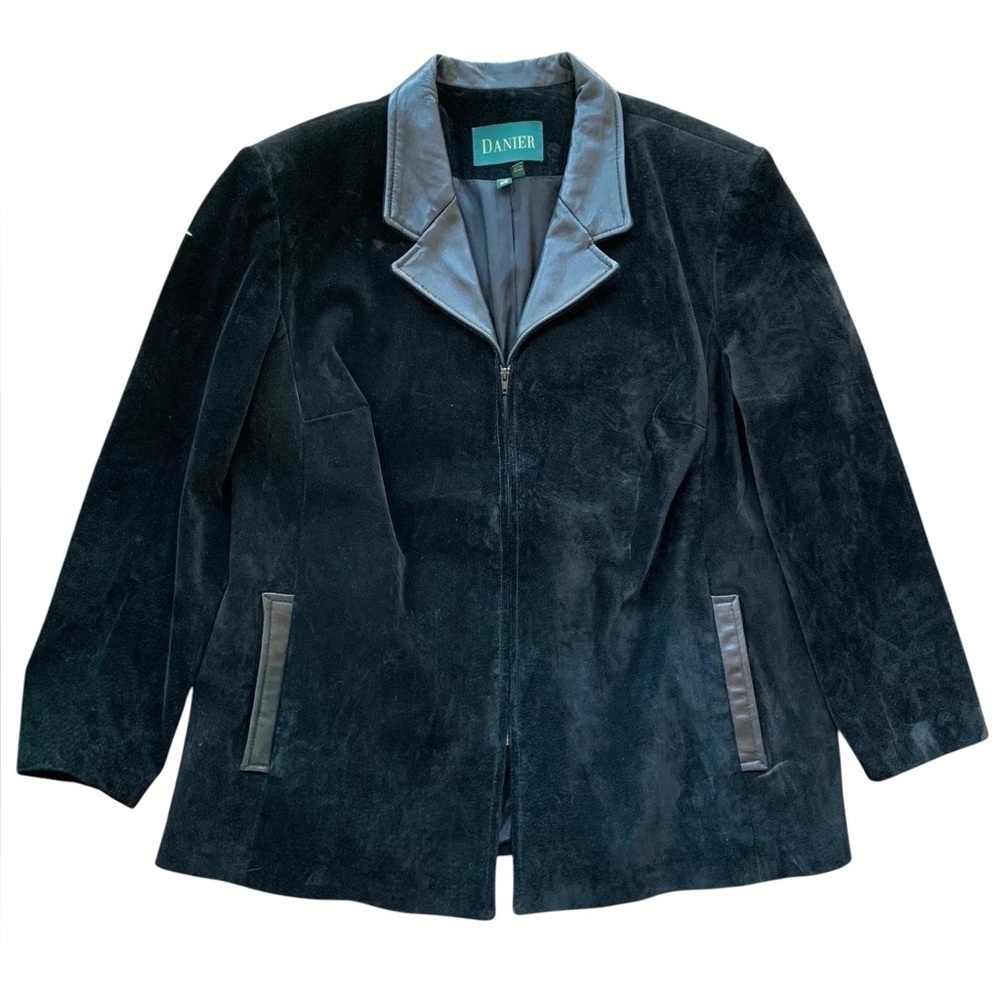 Danier Canada Genuine Suede Leather Pocketed Zip Coat Jacket Black Size M